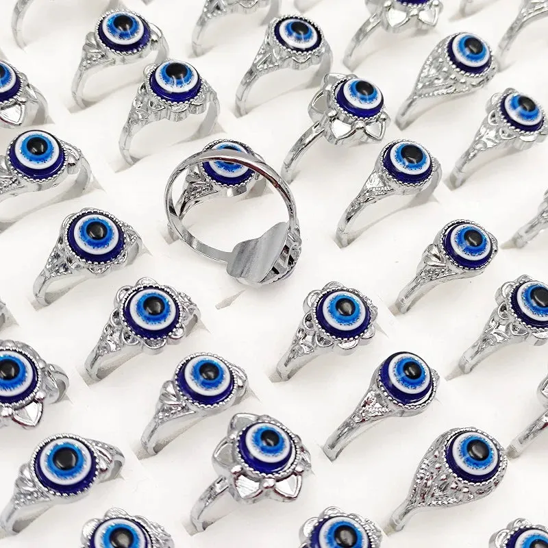 10/20/30pcs/Lot Devil's Turkish Eye Rings for Women and Girl Lucky Sea Blue Eyes Finger Ring Vintage Charm Jewelry Party Gift Wholesale