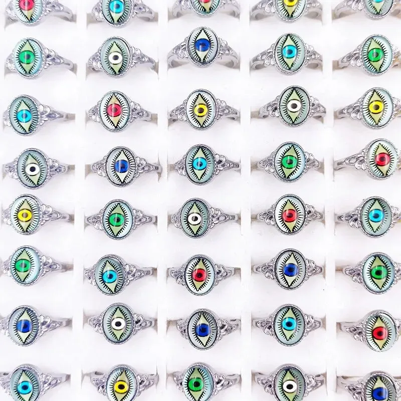 10/20/30pcs/Lot Devil's Turkish Eye Rings for Women and Girl Lucky Sea Blue Eyes Finger Ring Vintage Charm Jewelry Party Gift Wholesale