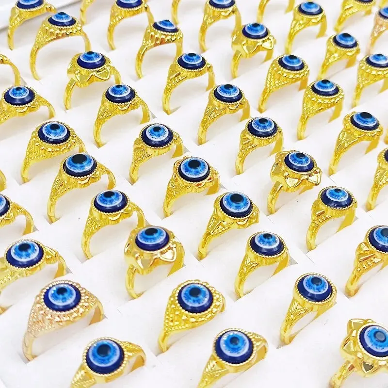 10/20/30pcs/Lot Devil's Turkish Eye Rings for Women and Girl Lucky Sea Blue Eyes Finger Ring Vintage Charm Jewelry Party Gift Wholesale