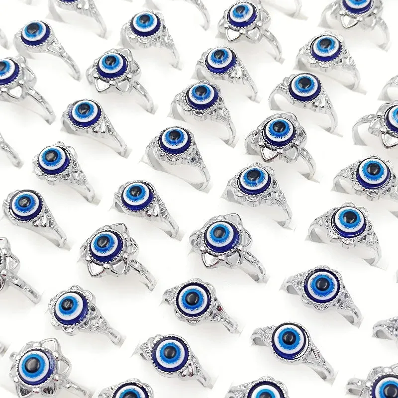 10/20/30pcs/Lot Devil's Turkish Eye Rings for Women and Girl Lucky Sea Blue Eyes Finger Ring Vintage Charm Jewelry Party Gift Wholesale