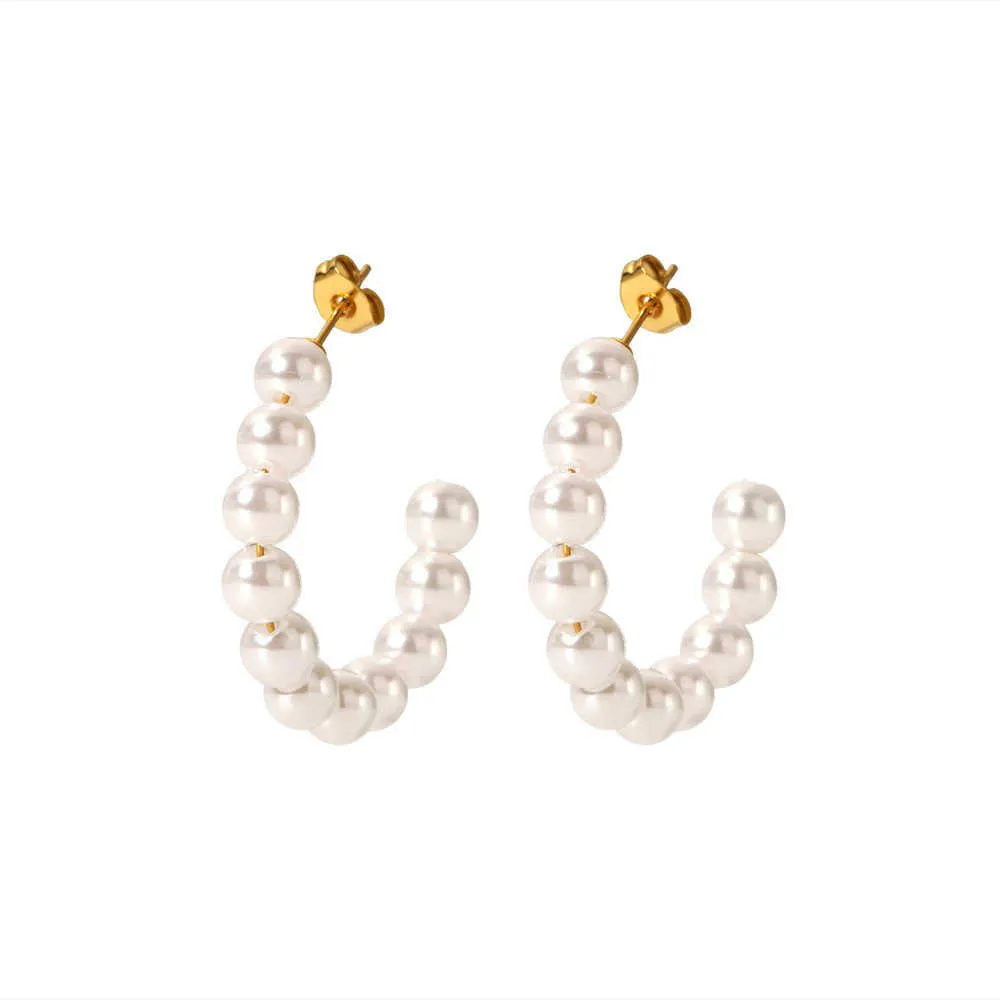 6 Pair Gold Plated Pearl Hoop Earrings Combo Set for Women and Girls