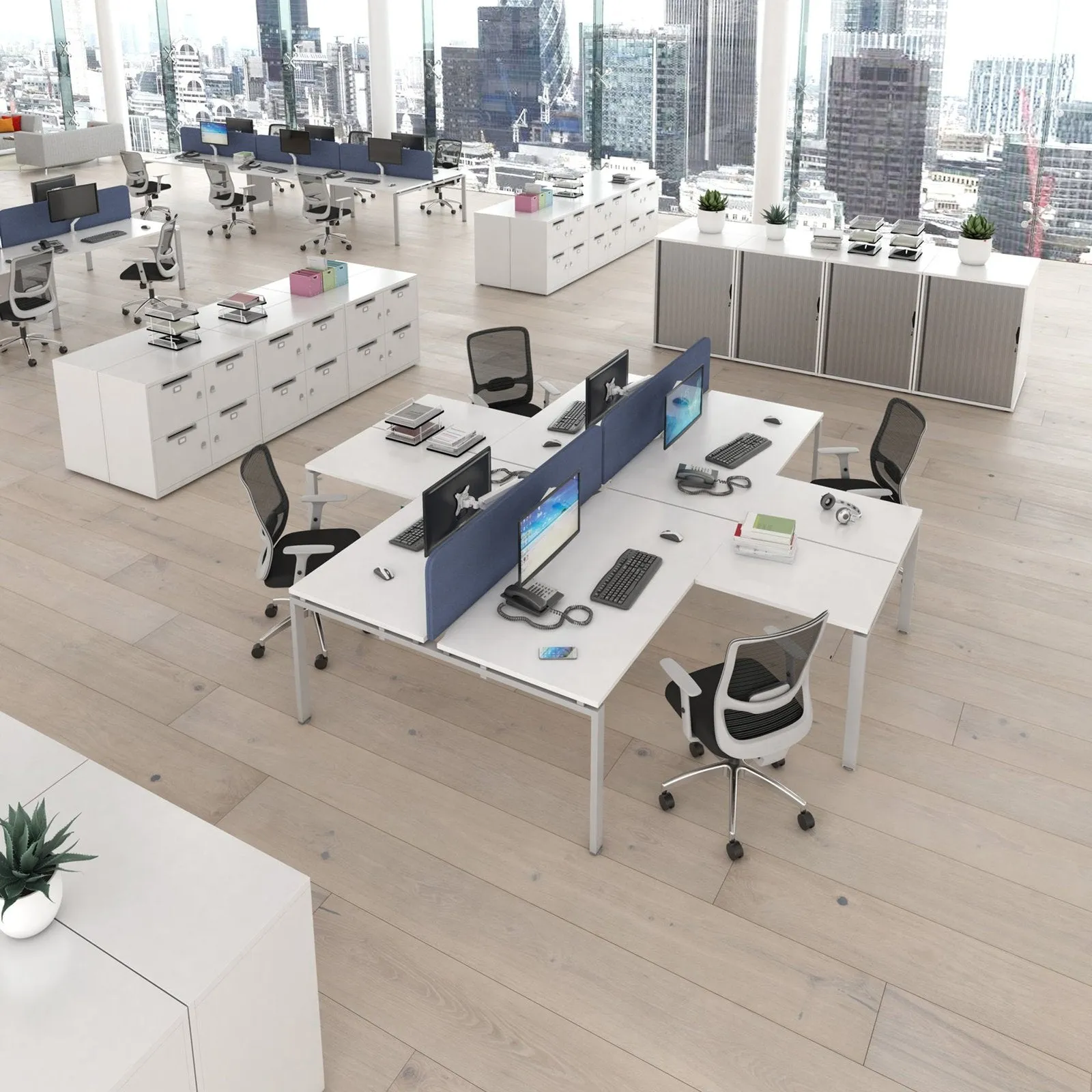 Adapt double straight desks 800 deep with 800mm return desks