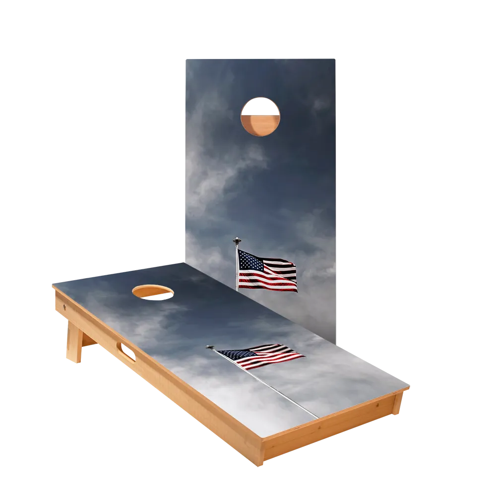 American Flag Pole Star Cornhole Boards