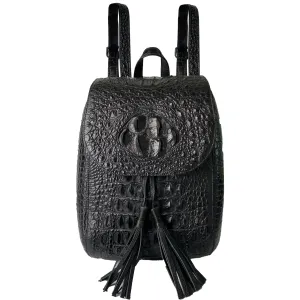 Black Alligator Leather Backpack Rucksack Women, Small Unique Bag Christmas Gift For Women