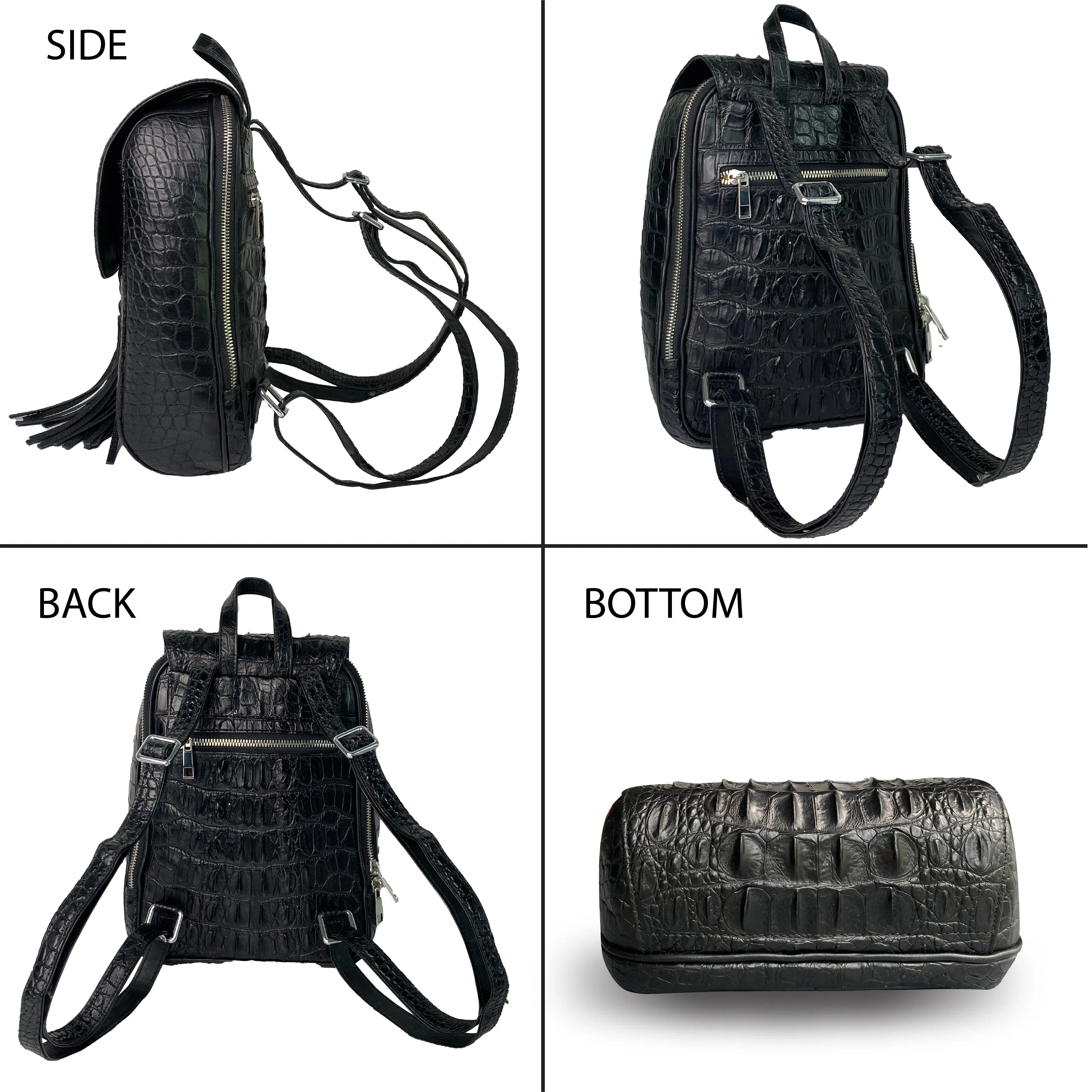 Black Alligator Leather Backpack Rucksack Women, Small Unique Bag Christmas Gift For Women