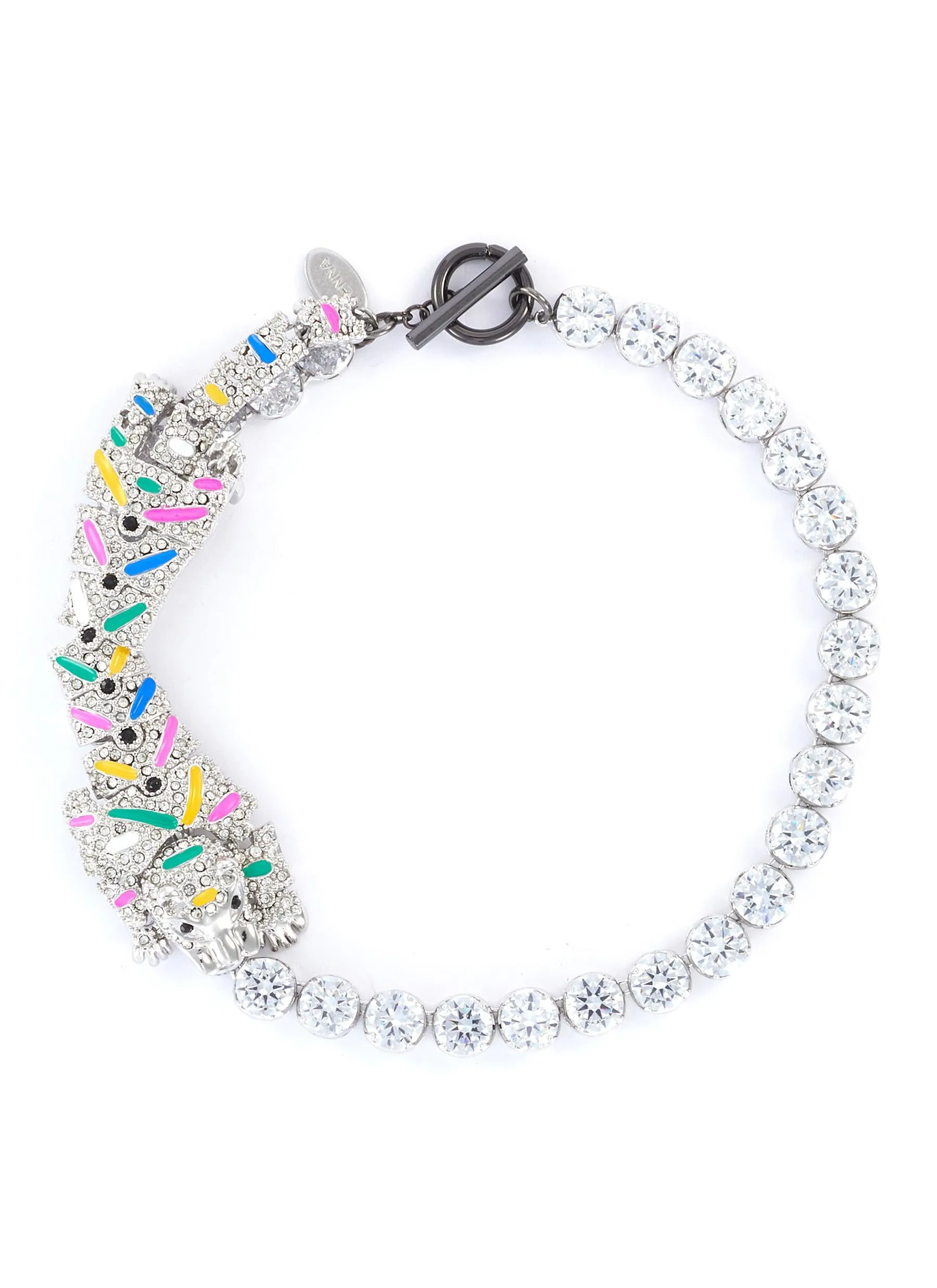 BRUSH PAINT CRYSTAL EMBELLISHED LEOPARD CHOKER NECKLACE