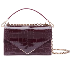 Burgundy Lisse Alligator Alina Shoulder Bag with Rose Gold Feather