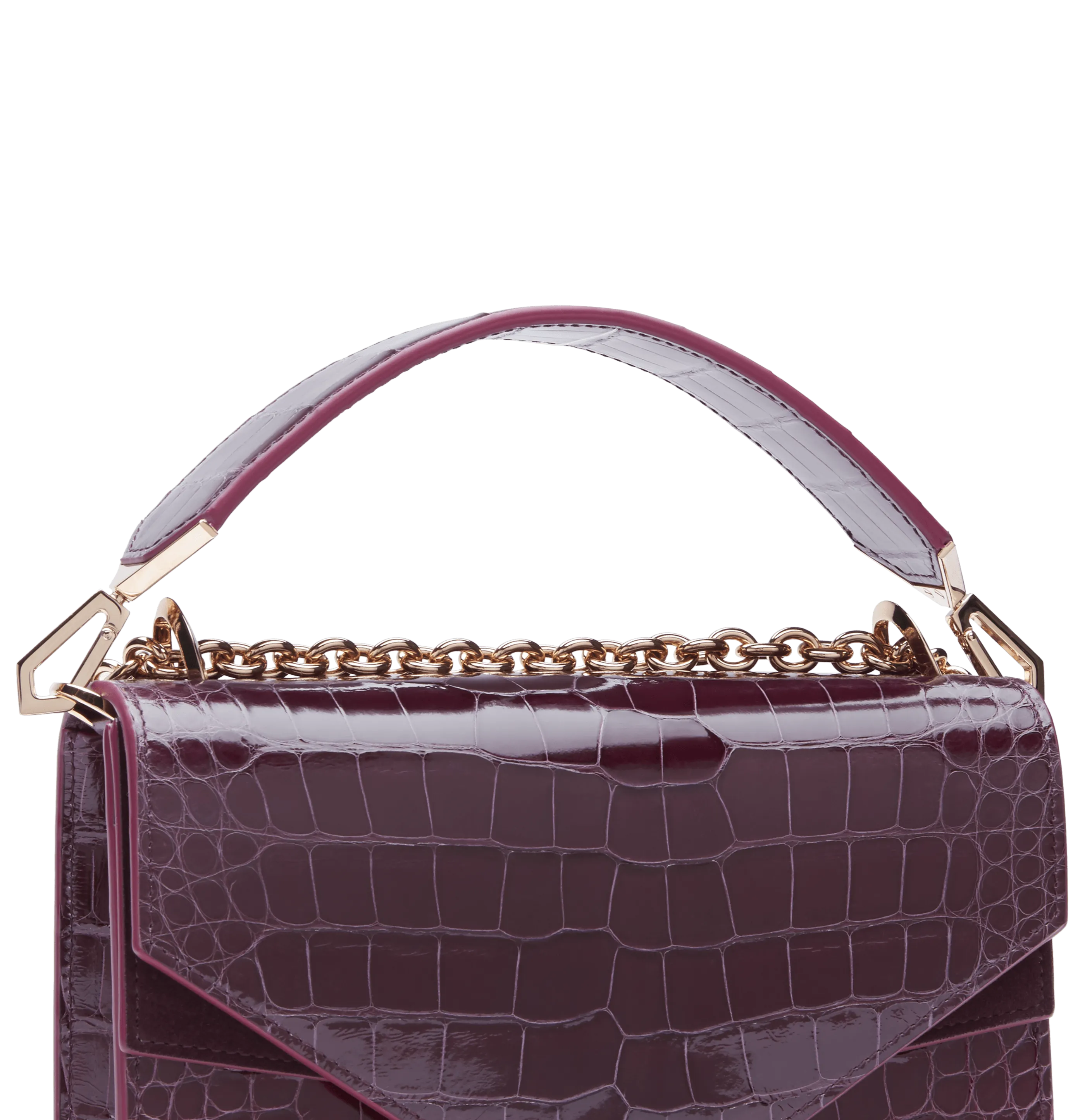 Burgundy Lisse Alligator Alina Shoulder Bag with Rose Gold Feather