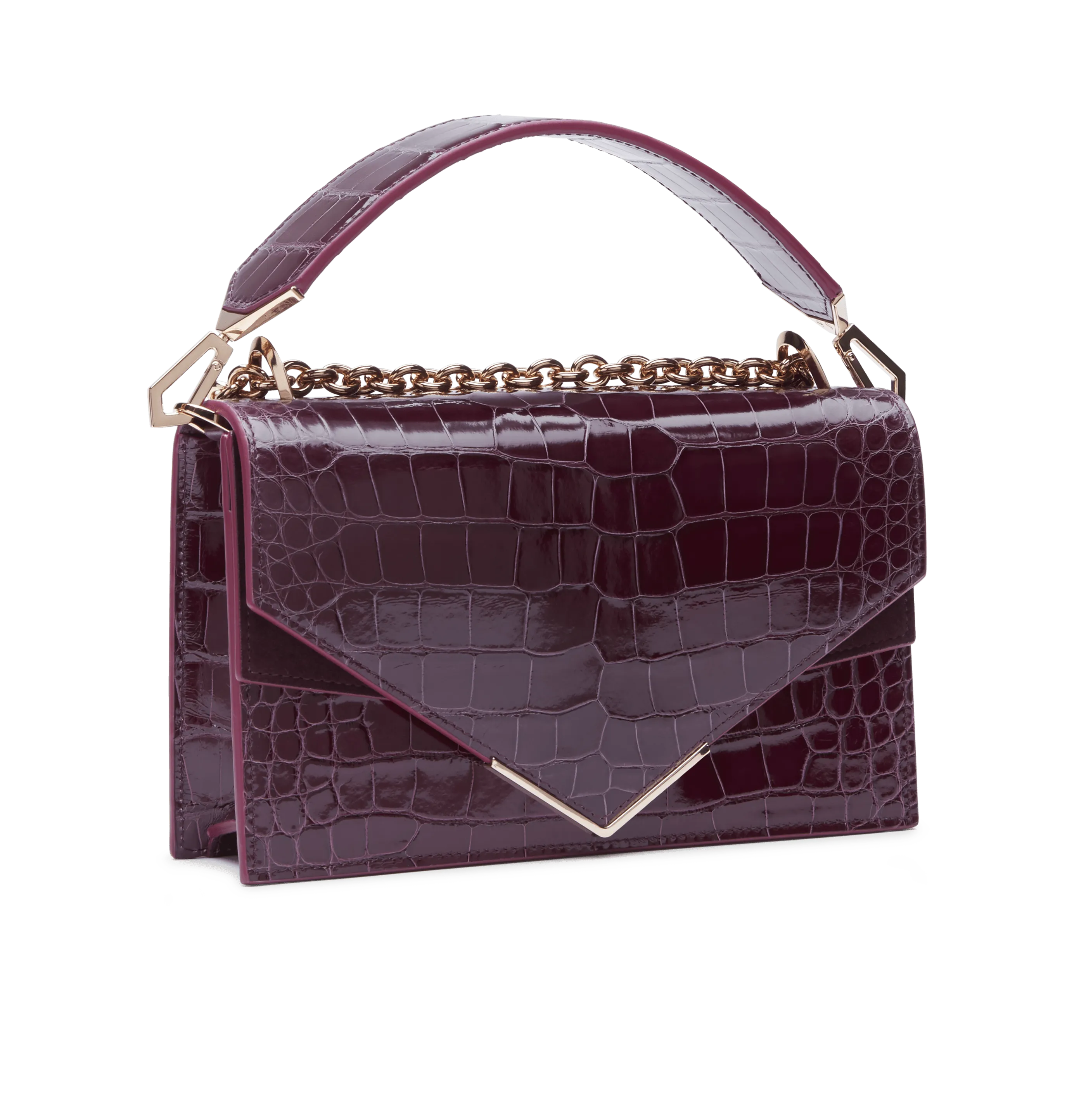 Burgundy Lisse Alligator Alina Shoulder Bag with Rose Gold Feather