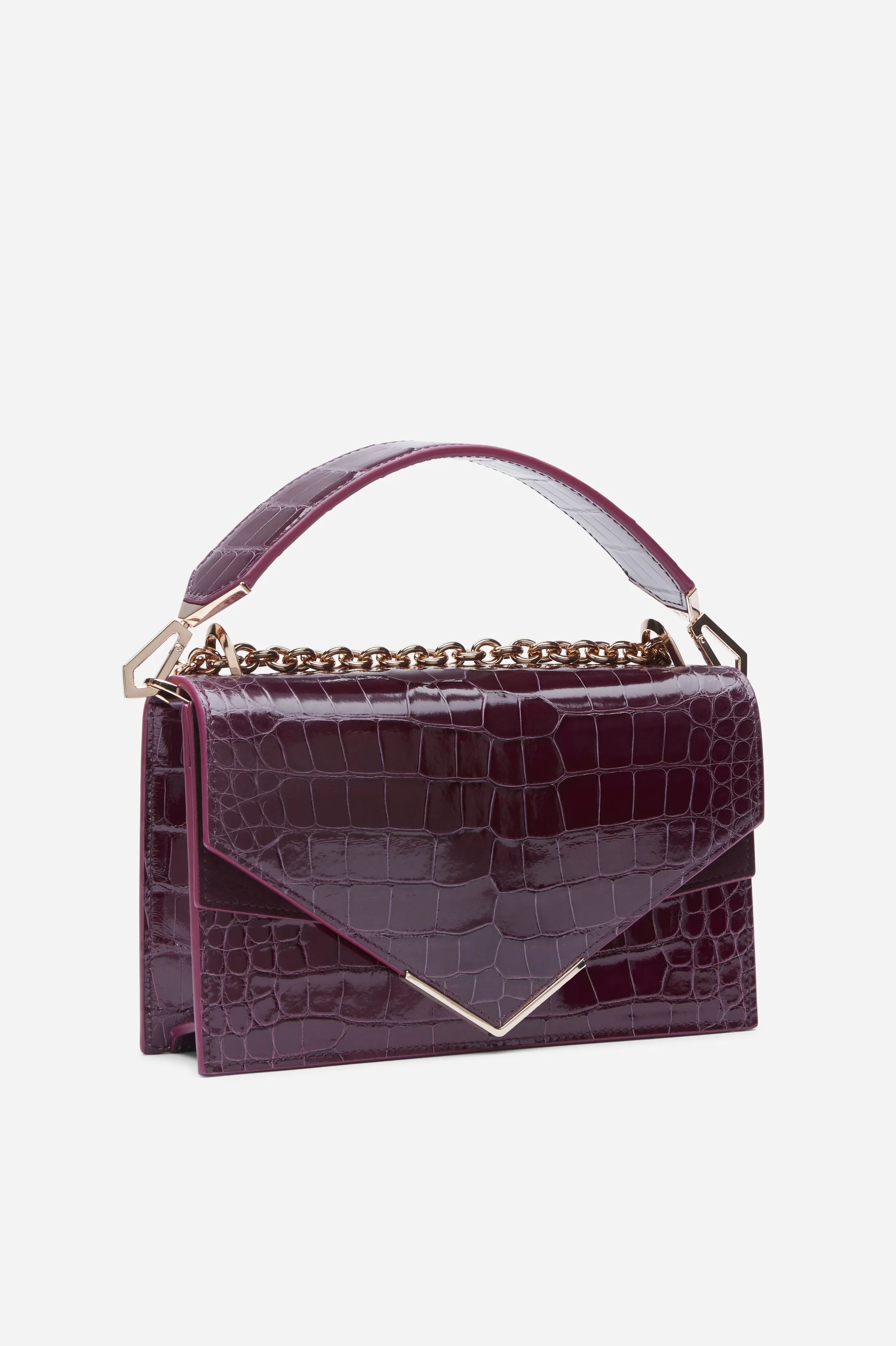 Burgundy Lisse Alligator Alina Shoulder Bag with Rose Gold Feather