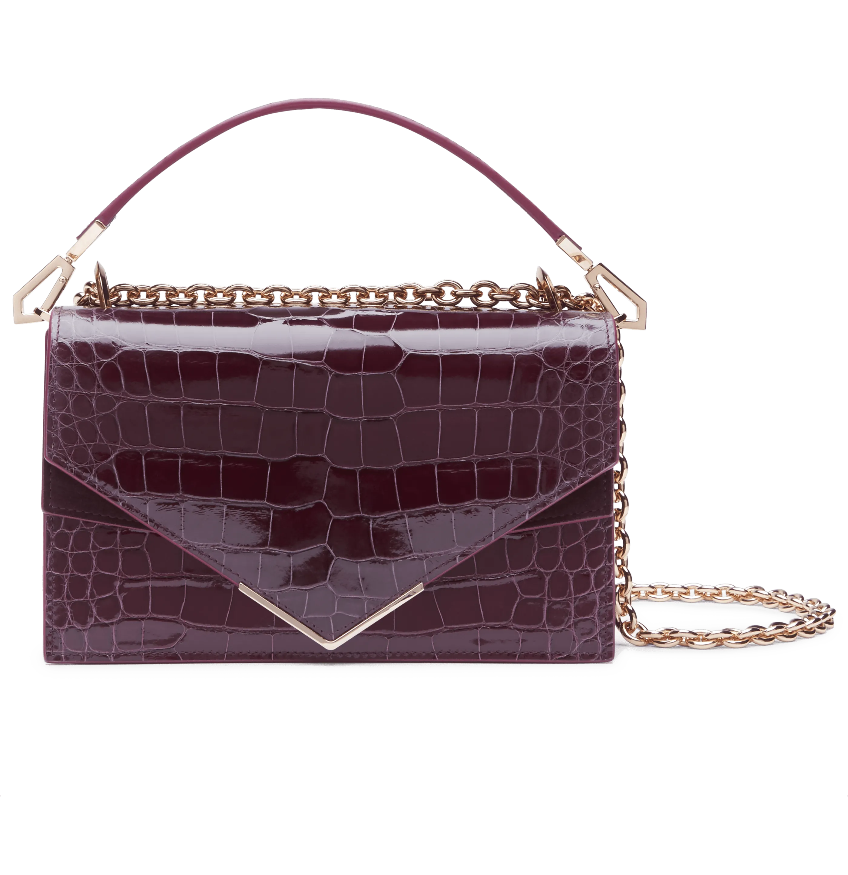 Burgundy Lisse Alligator Alina Shoulder Bag with Rose Gold Feather