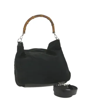 Canvas Shoulder Bag with Bamboo Handle