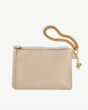 Chain Wristlet Leather Pouch | 18ct Gold Plated/Recycled Cream Leather