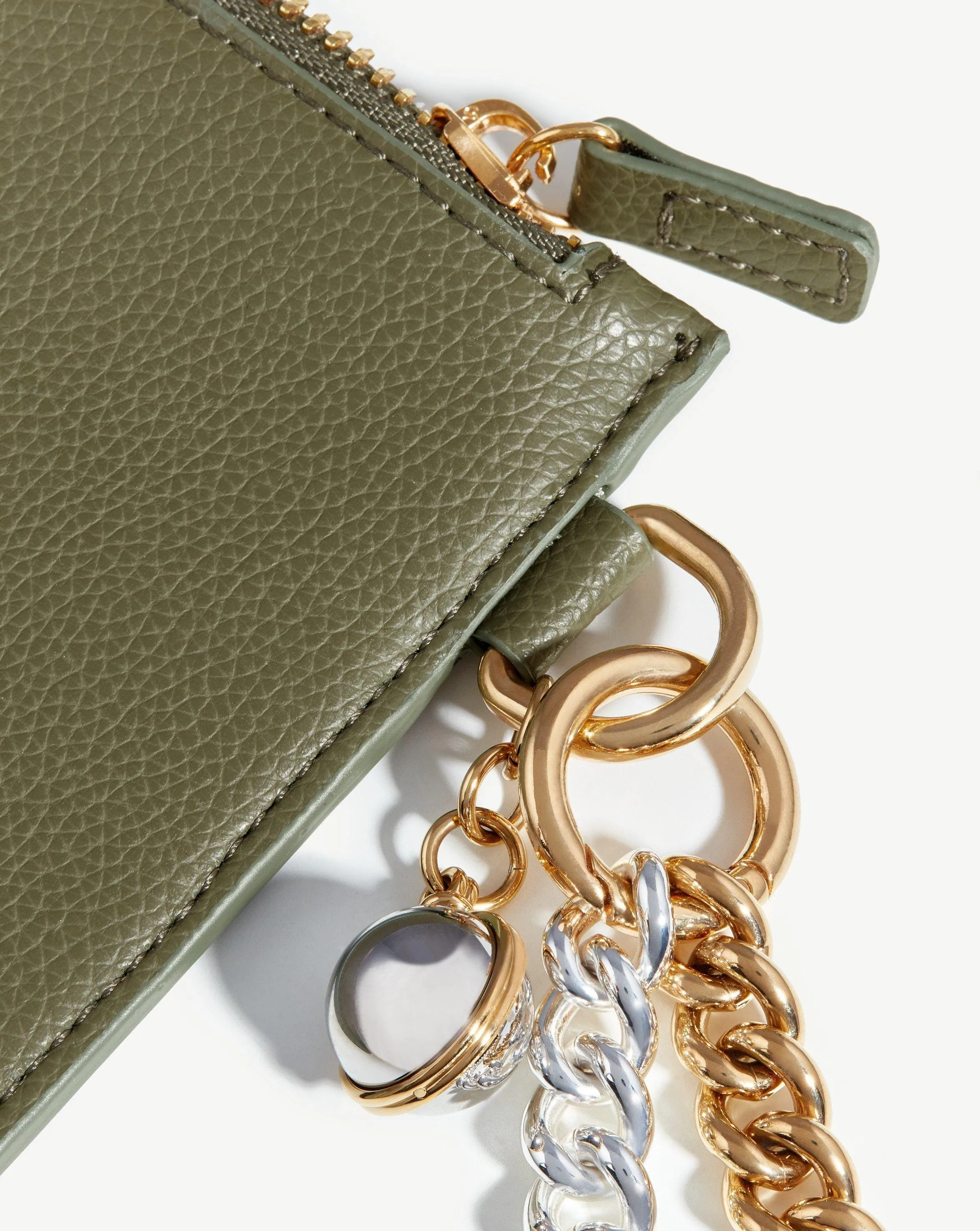 Chain Wristlet Leather Pouch | 18ct Gold Plated/Recycled Khaki Leather