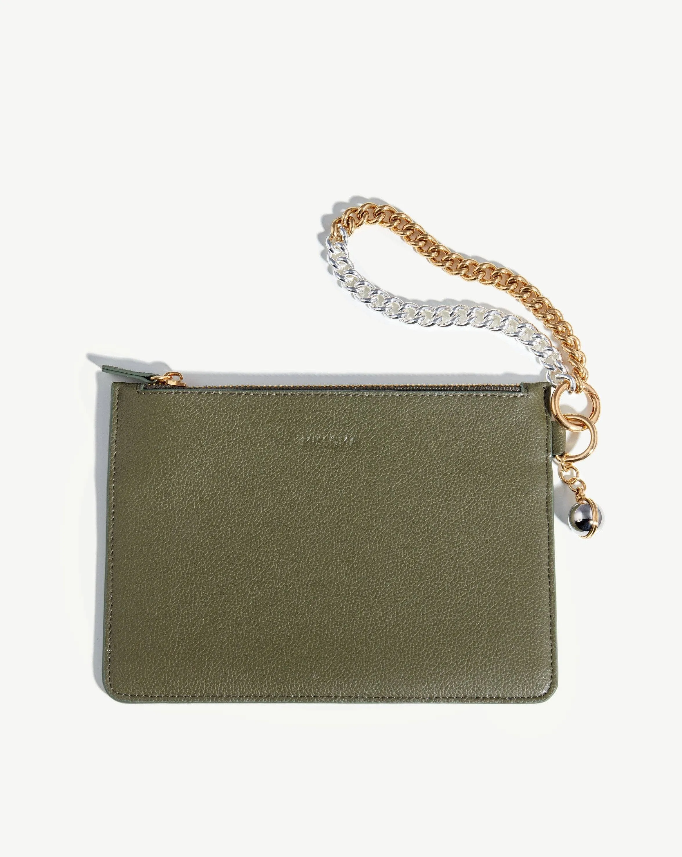 Chain Wristlet Leather Pouch | 18ct Gold Plated/Recycled Khaki Leather