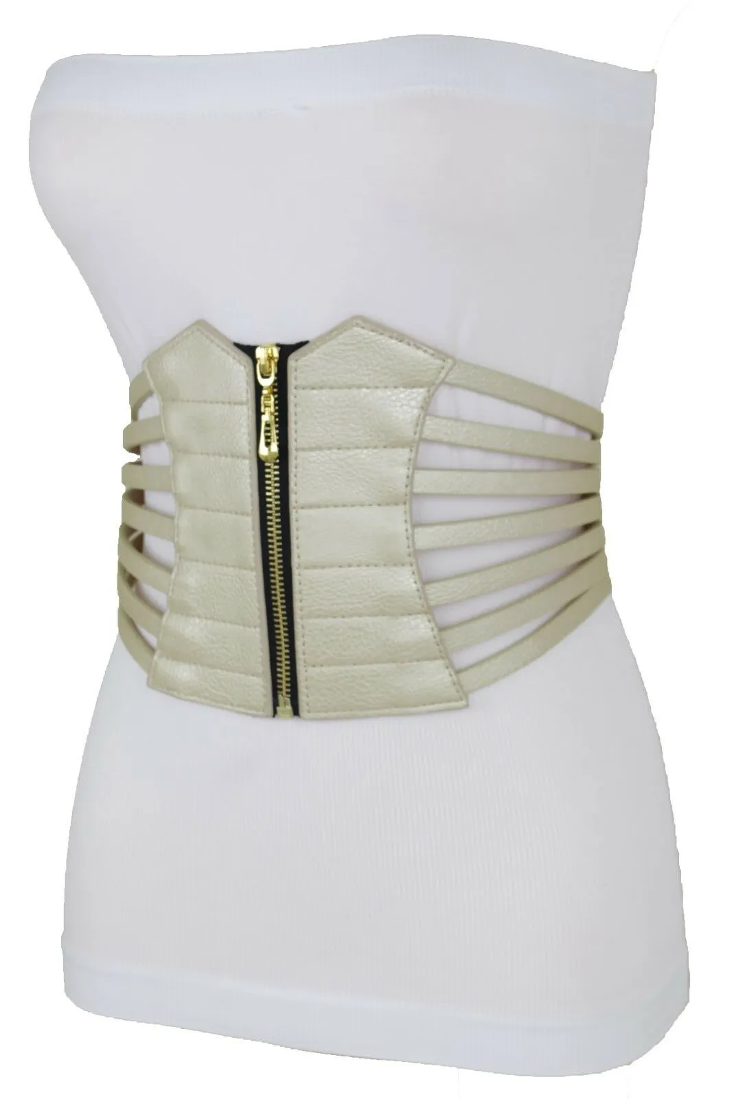 Champagne Corset Belt Fun Women Hip Waist Wide Metallic Gold Faux Leather Elastic L XL XXL