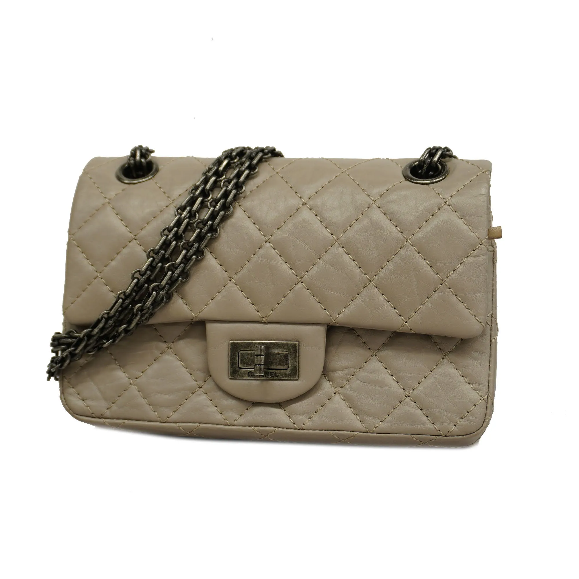 CHANEL  2.55 W Flap W Chain Lambskin Women's Leather Shoulder Bag Grayish