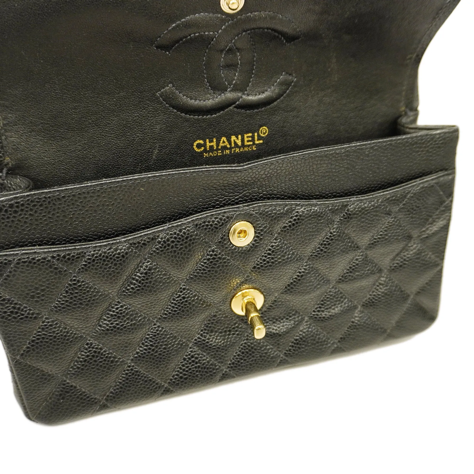 CHANEL  Big Matelasse W Flap W Chain Women's Caviar Leather Shoulder Bag