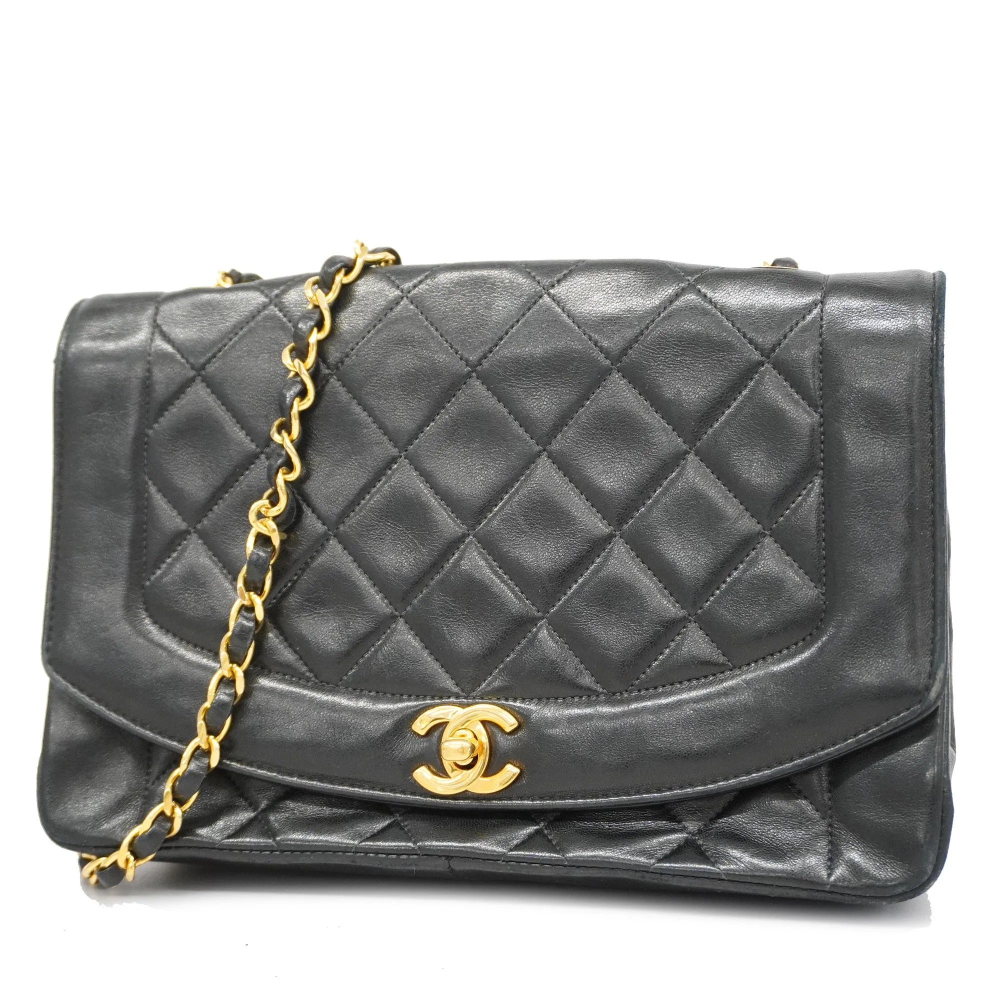 CHANEL  Matelasse Diana Flap Chain Shoulder Leather Shoulder Bag Black