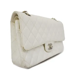 CHANEL  Matelasse W Flap W Chain Women's Caviar Leather Shoulder Bag White