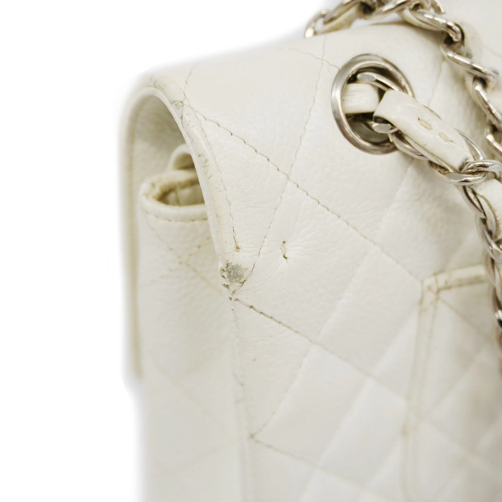 CHANEL  Matelasse W Flap W Chain Women's Caviar Leather Shoulder Bag White