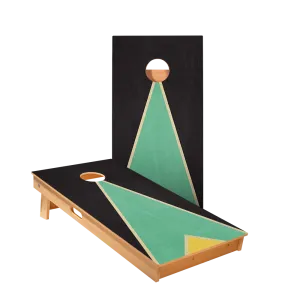 Classic Retro Triangle - Black, Teal, and Yellow Star Cornhole Boards