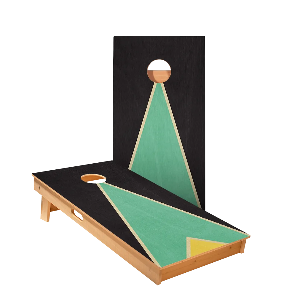 Classic Retro Triangle - Black, Teal, and Yellow Star Cornhole Boards