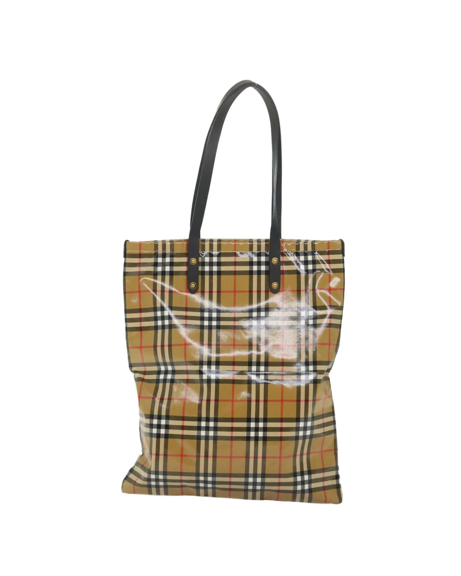 Coated Canvas Tote Bag with Check Print