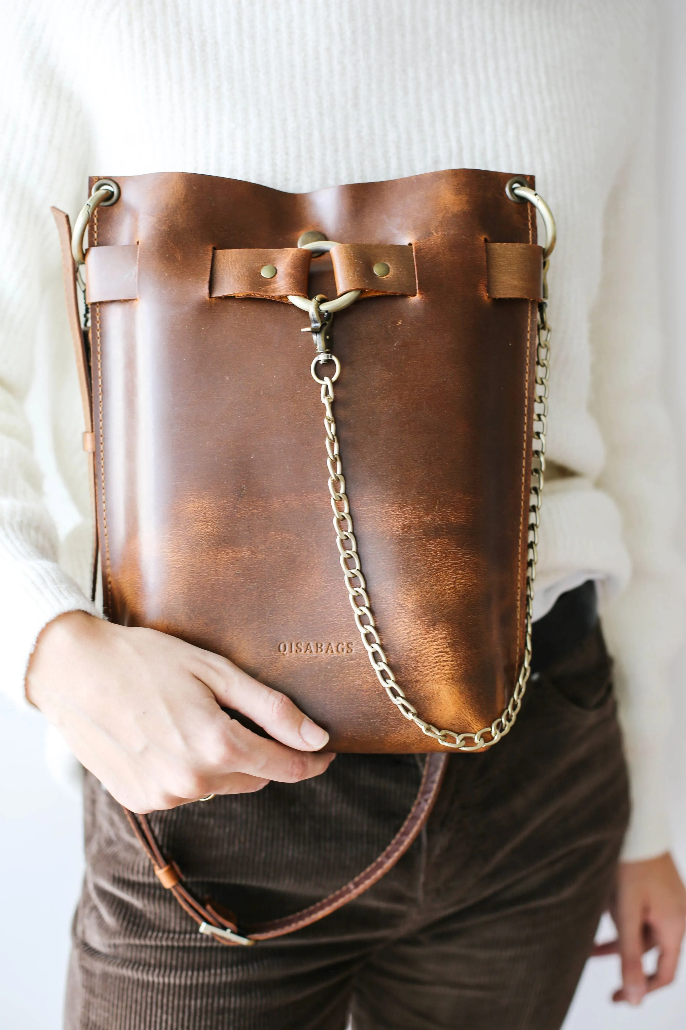 Coffee Brown Leather Bag - "Ring Belt Edition"