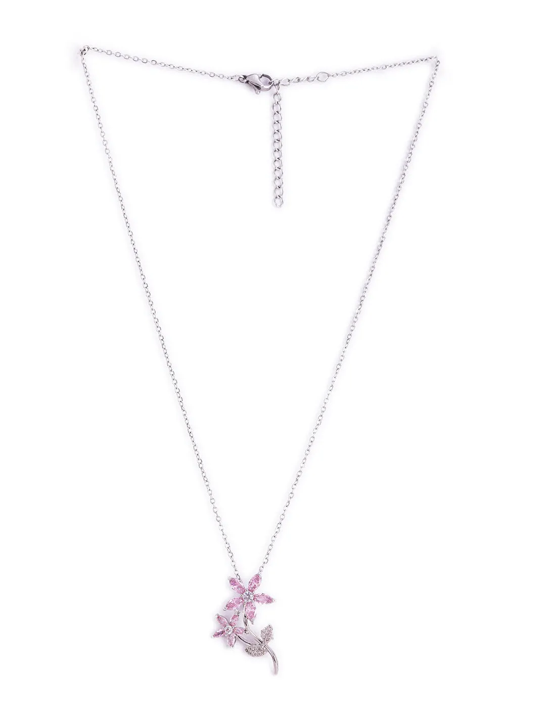 Delicate Pink Flower Pendant With Chain For Women