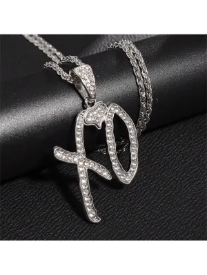 Delicate Xo Cubic Zirconia Inlaid Iron Chain Necklace Sparkly Necklace Party