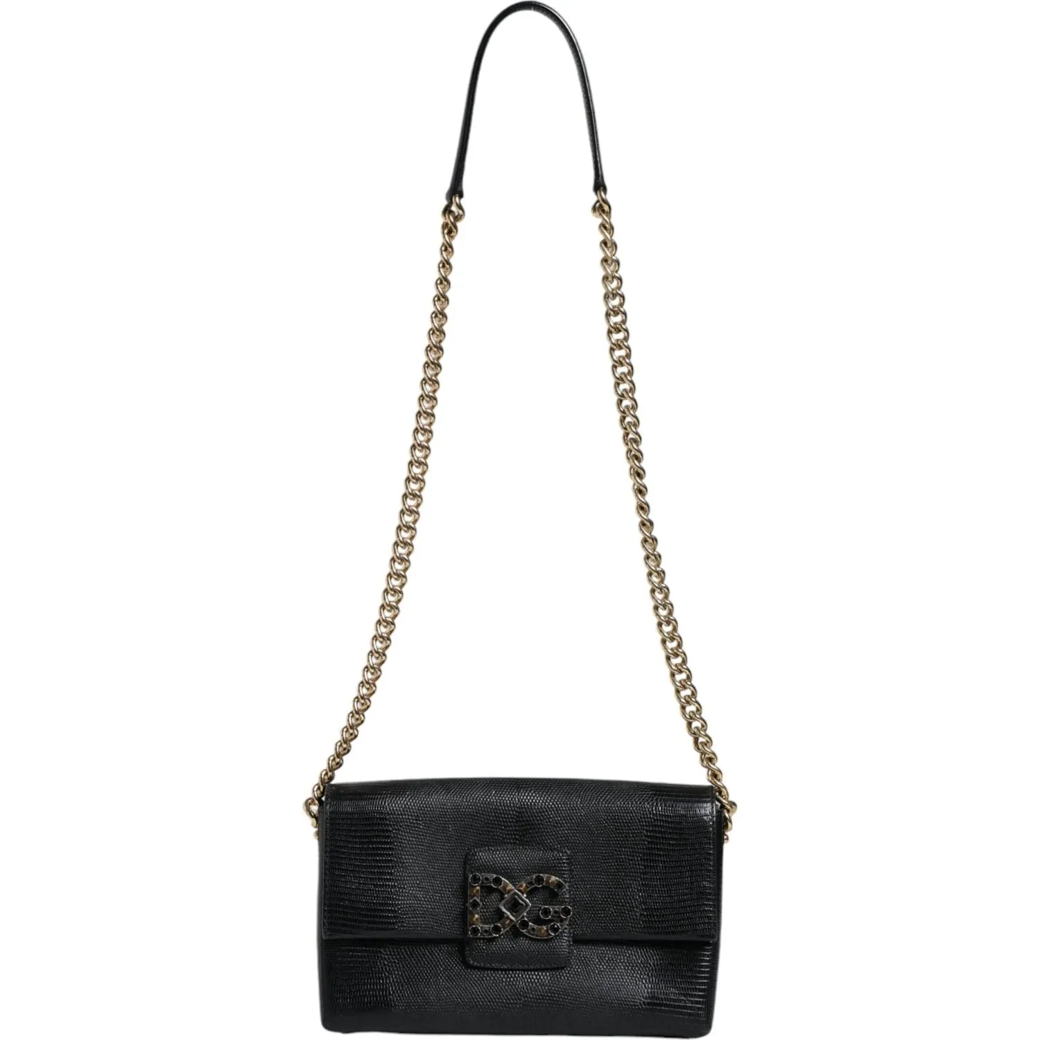 Dolce & Gabbana Black Leather DG Millennials Crystal Crossbody Bag