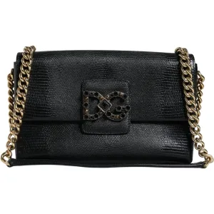 Dolce & Gabbana Black Leather DG Millennials Crystal Crossbody Bag