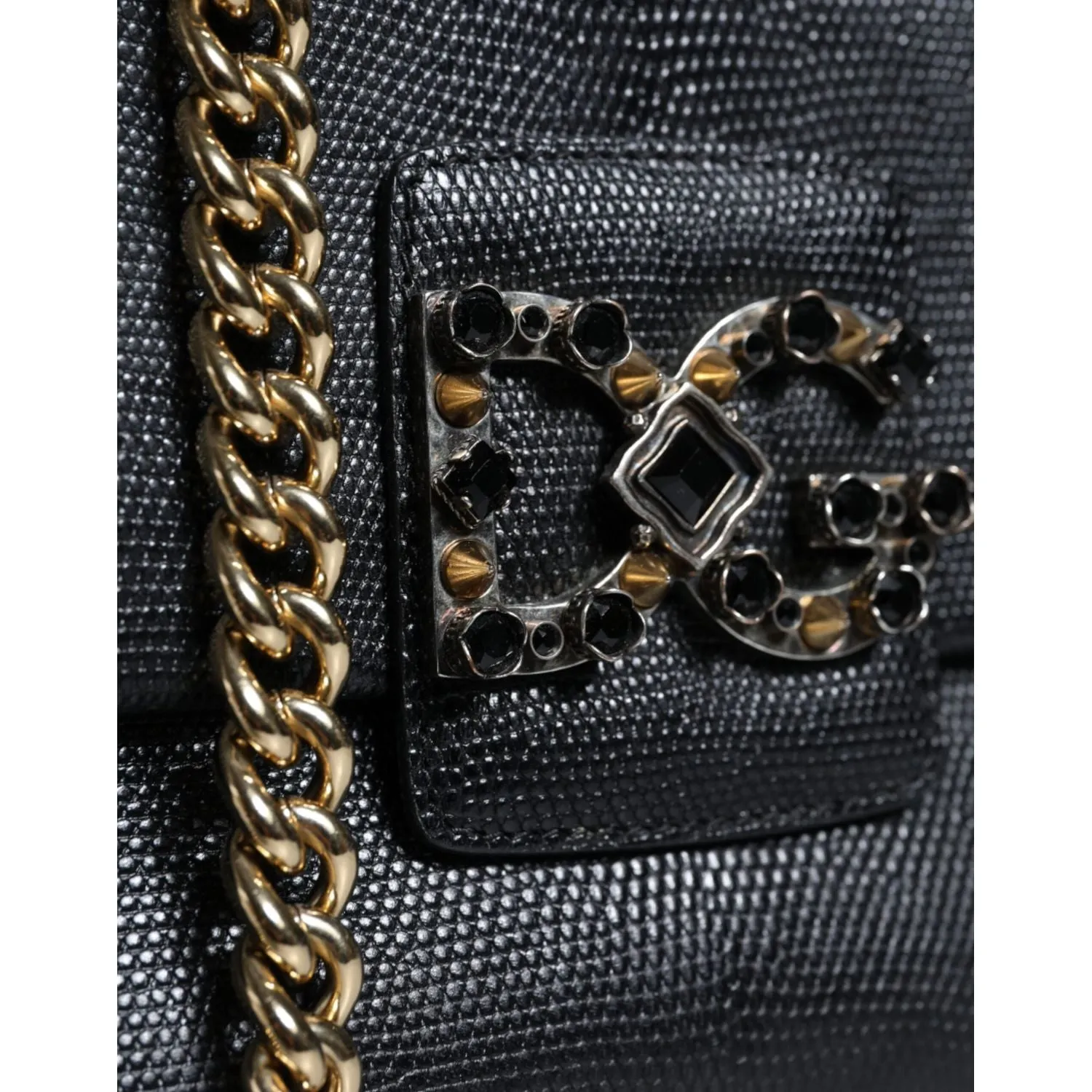 Dolce & Gabbana Black Leather DG Millennials Crystal Crossbody Bag