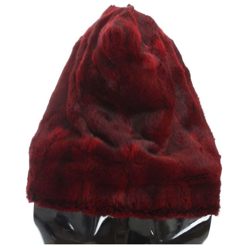 Dolce & Gabbana Luxurious Bordeaux Fur Hooded Scarf Wrap