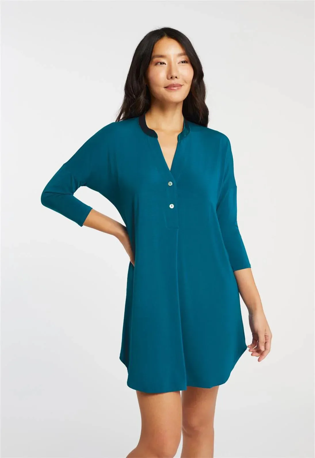 Essentials Dolman 3/4 Sleeve Nighshirt In Peacock - Fleurt