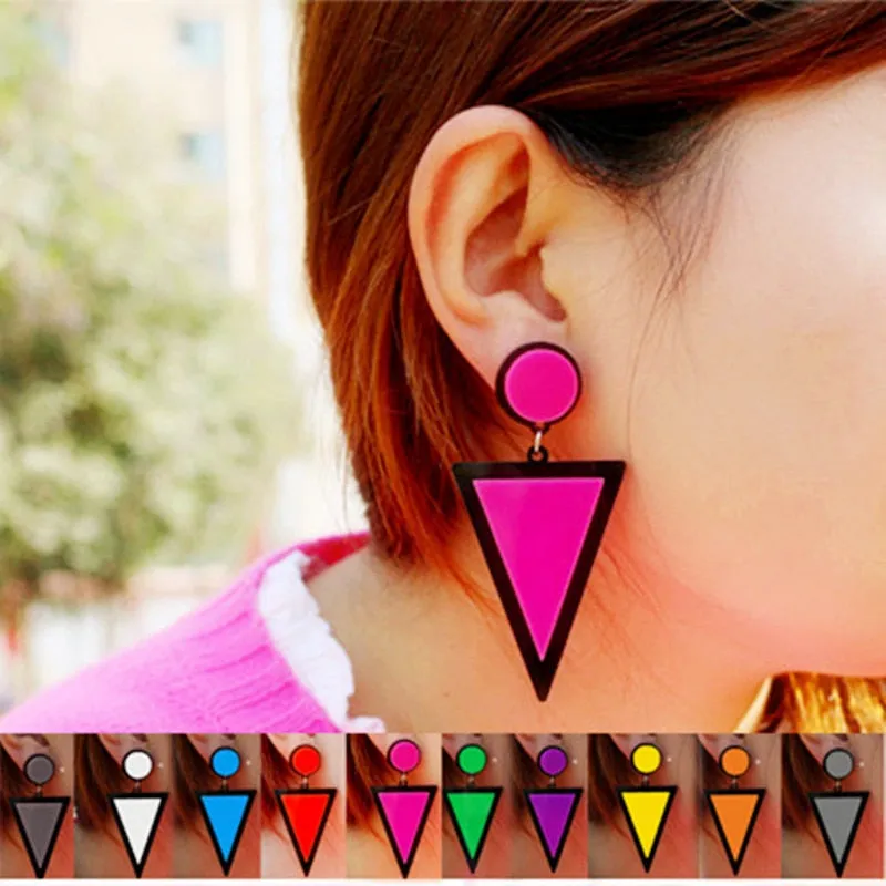 Fashion Jewelry Stylish Candy Color Triangle Simulated Pearl Drop Earrings for Women