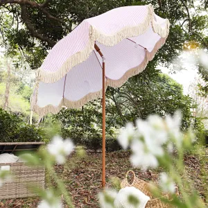 Gabriel Pink and White Striped Fringed Parasol with Tilt