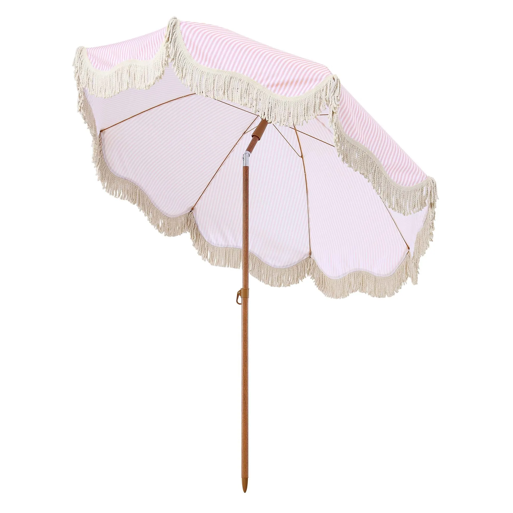 Gabriel Pink and White Striped Fringed Parasol with Tilt