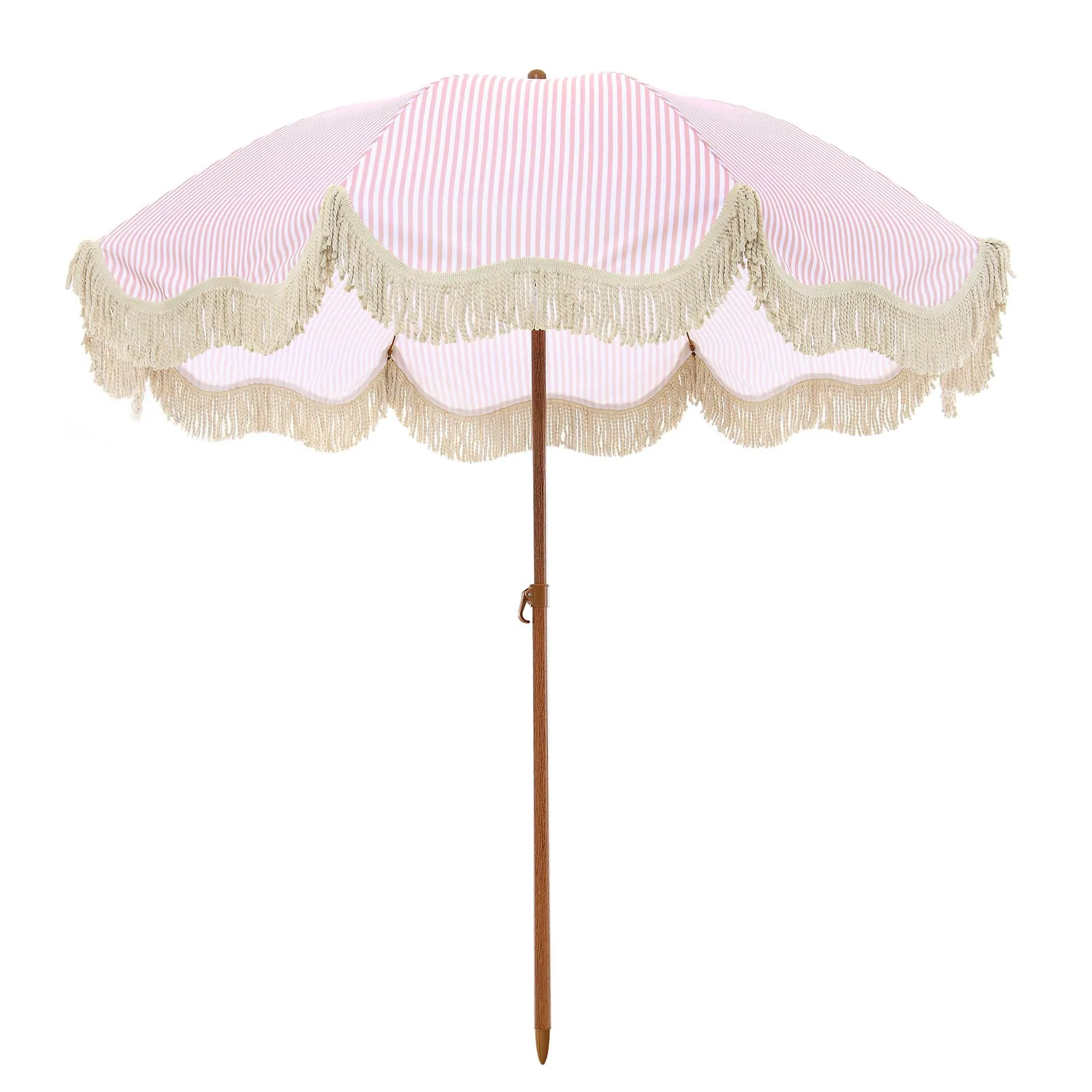 Gabriel Pink and White Striped Fringed Parasol with Tilt