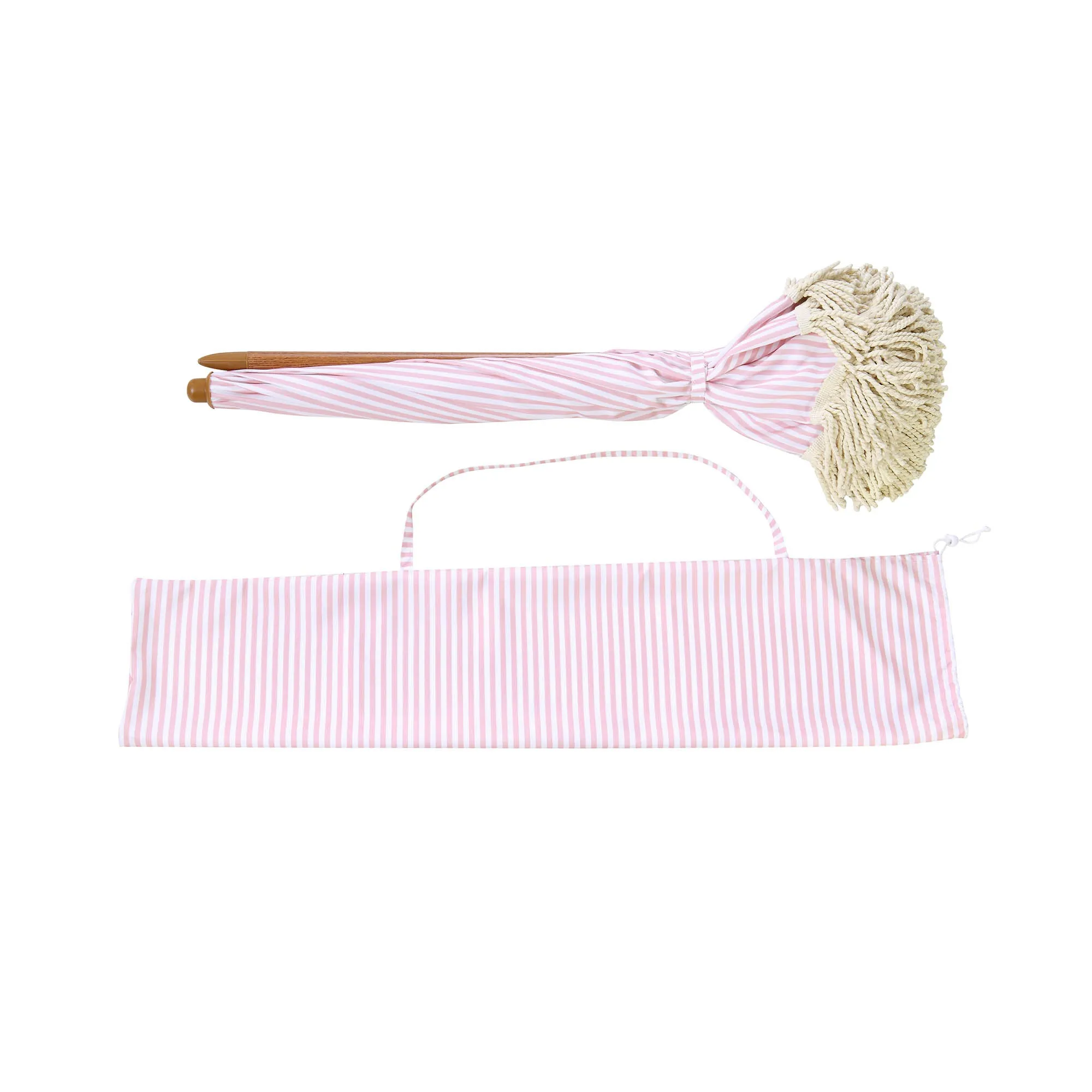 Gabriel Pink and White Striped Fringed Parasol with Tilt