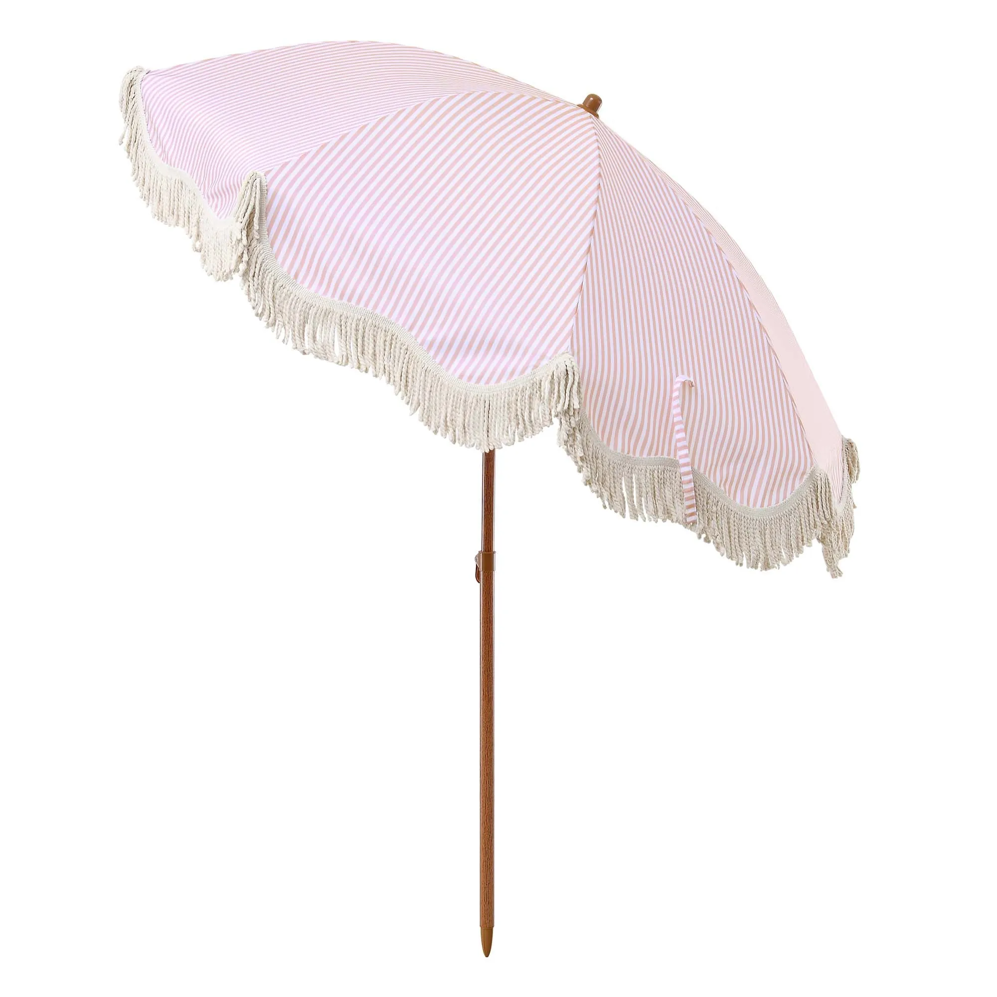 Gabriel Pink and White Striped Fringed Parasol with Tilt