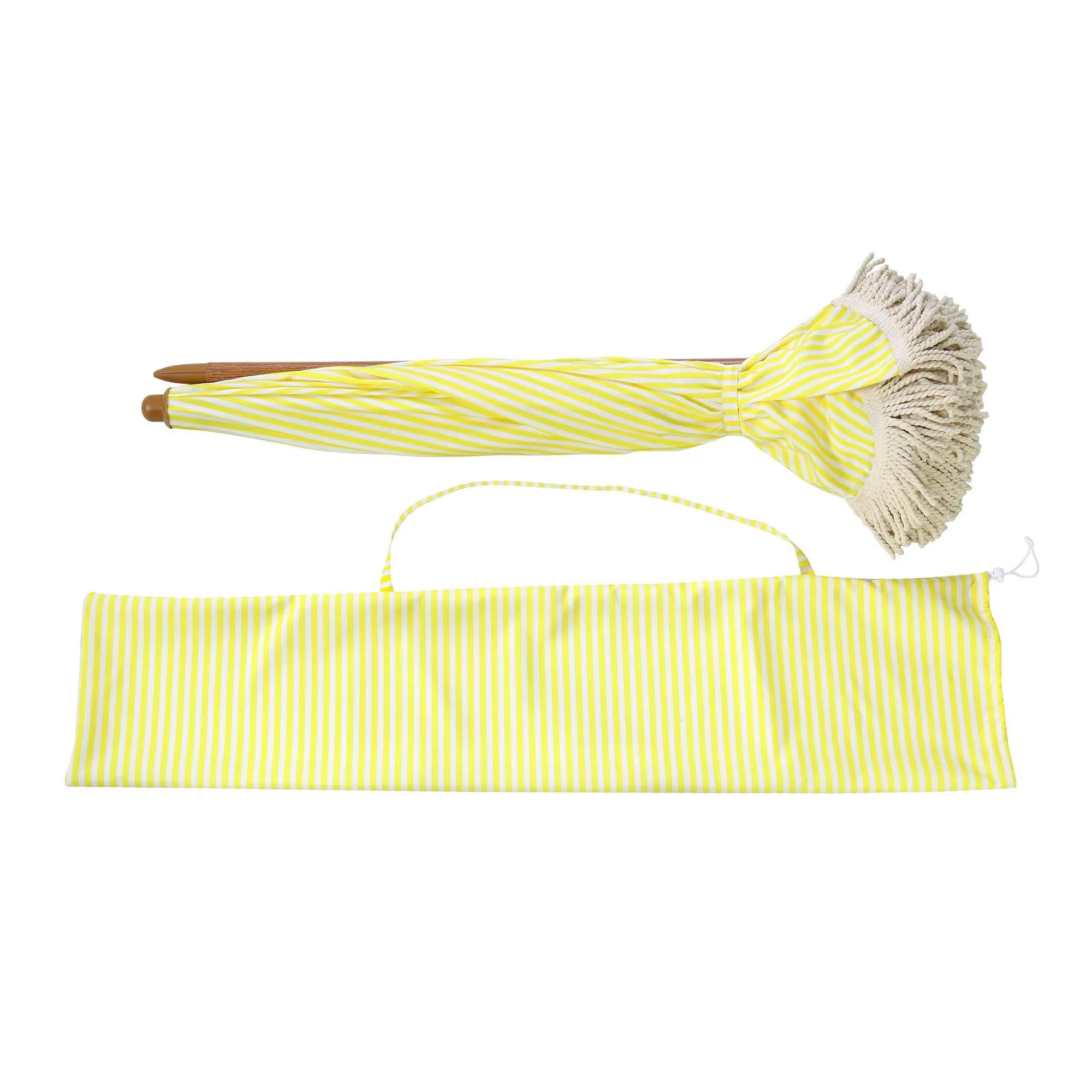 Gabriel Yellow and White Striped Fringed Parasol with Tilt