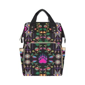 Geometric Floral Fall-Black Multi-Function Diaper Backpack