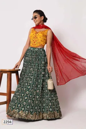 Green Art Silk Sequins Embroidery Lehenga Choli