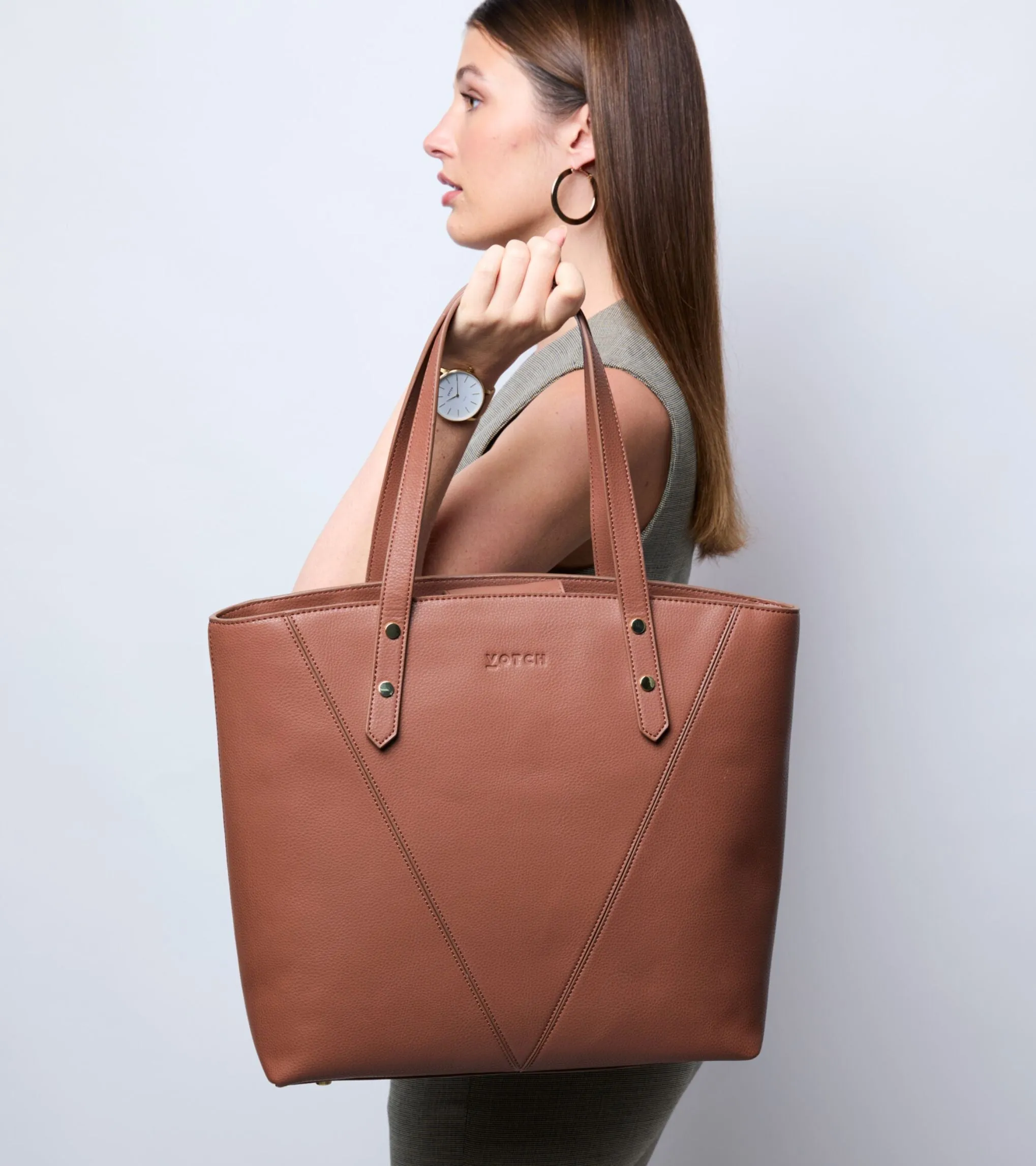 Honor Vegan Bio-Based Bamboo Leather Tote Bag in brown