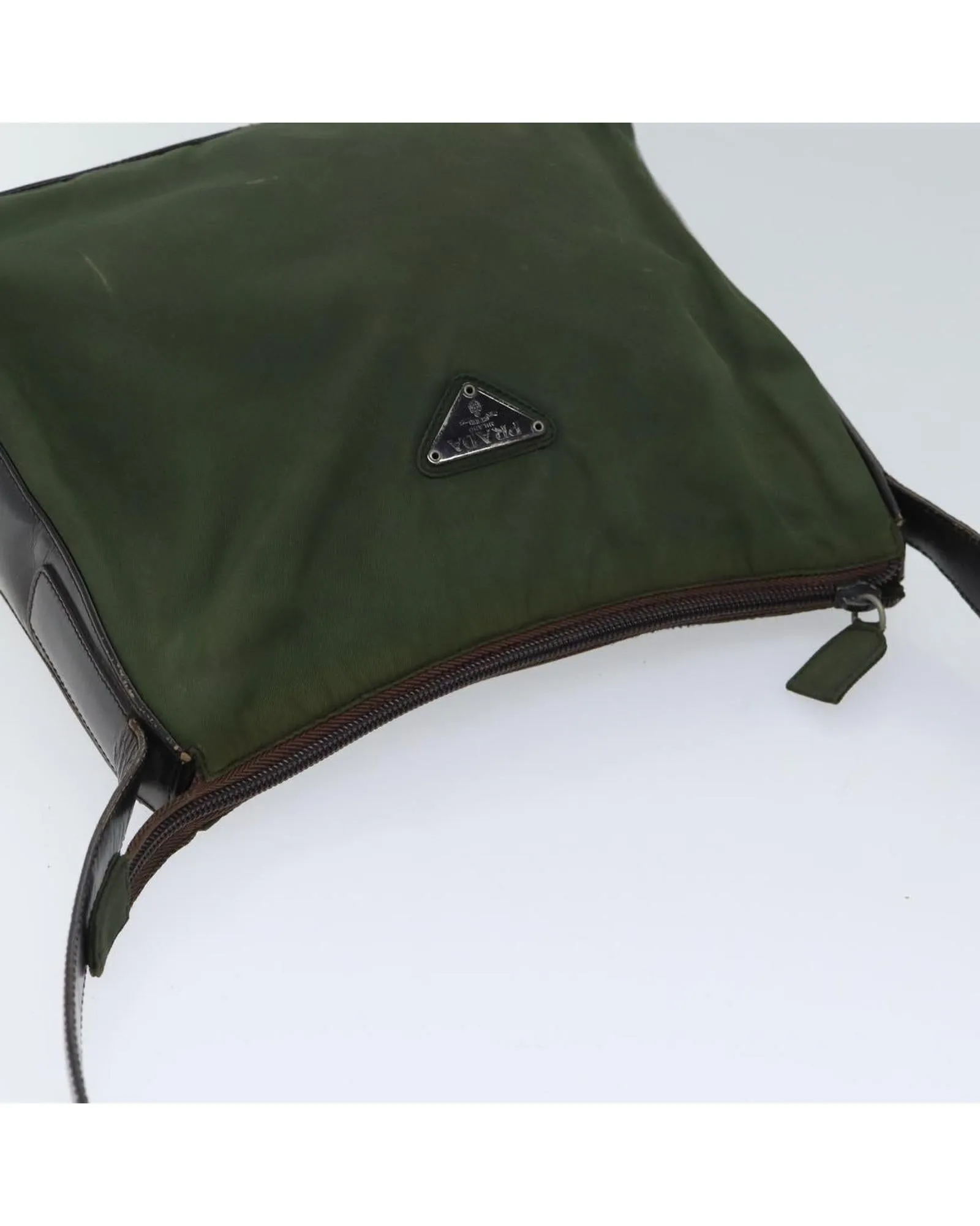 Khaki Nylon Shoulder Bag with Accessory