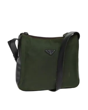 Khaki Nylon Shoulder Bag with Accessory