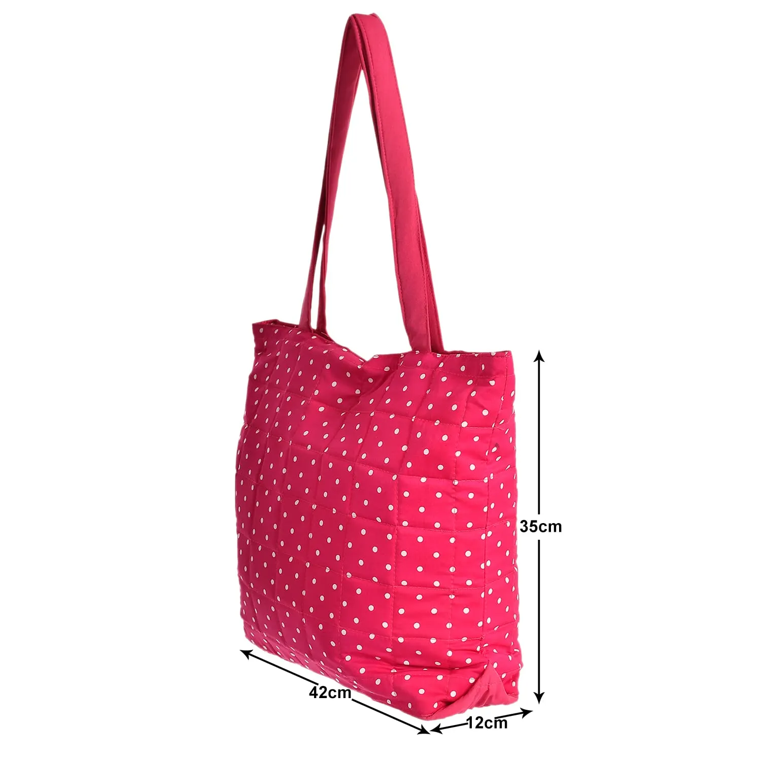 Kuber Industries Multipurposes Dot Printed Cotton Shoulder Bag/Tote Bag/Handbag/Lunch Bag with Carrying Handle (Pink)-50KM01167