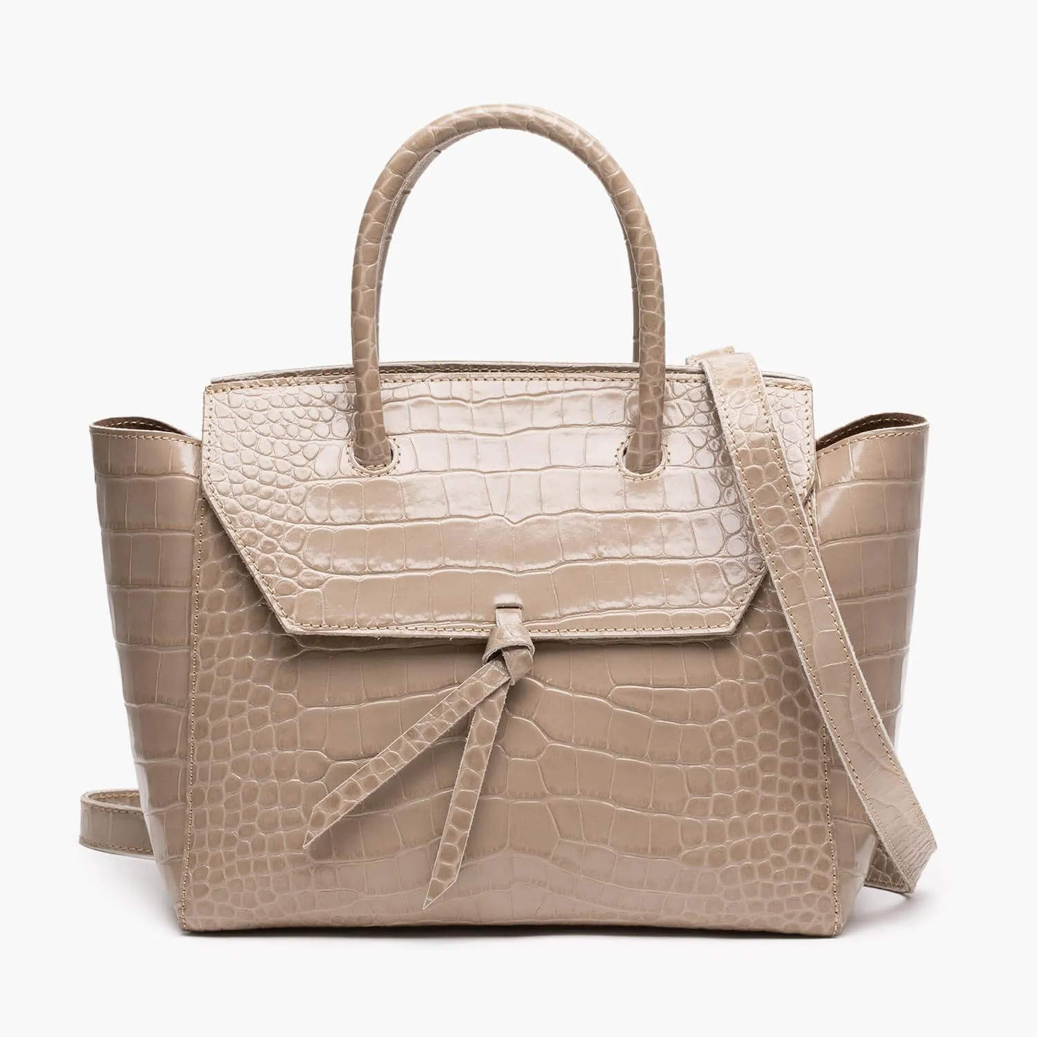 Loren Midi Leather Tote Bag - Fango Croc Print